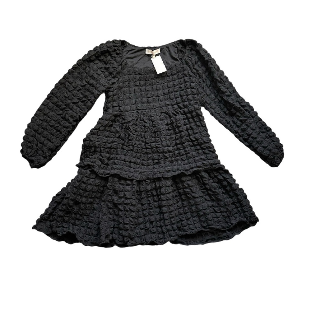 Simply Southern Black Textured Long Sleeve Tiered Mini Dress Size Small NWT - Picture 3 of 11